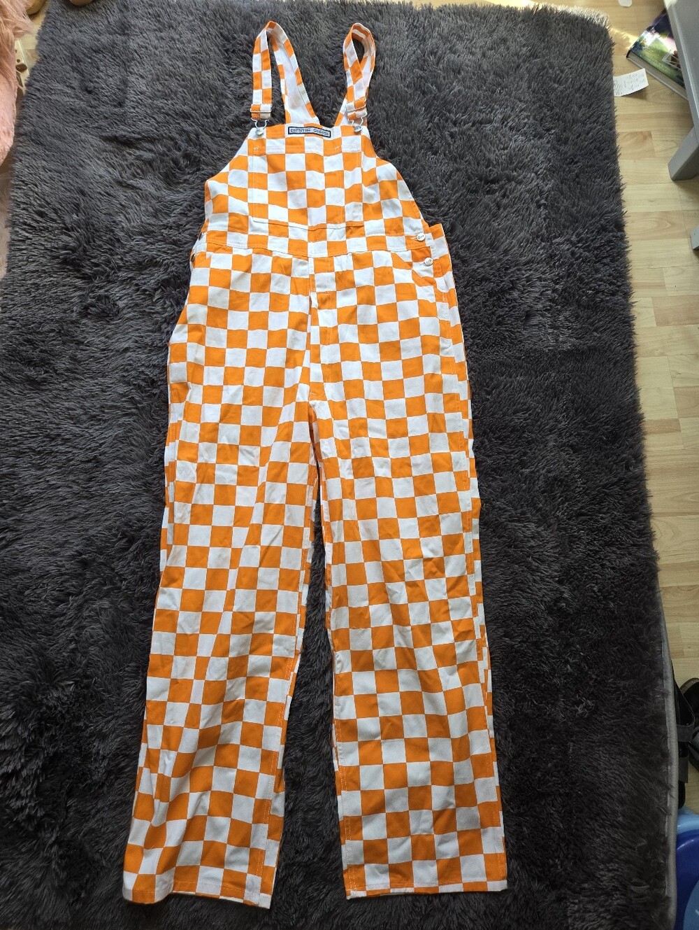 Game Bibs Unisex Adult Orange and White Checkered Overalls